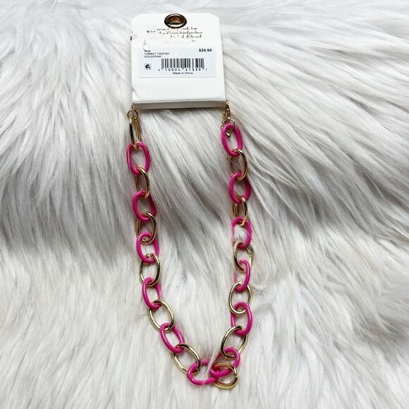 Altar'd State Chain Link Necklace Pink and Gold One Size - Picture 3 of 4